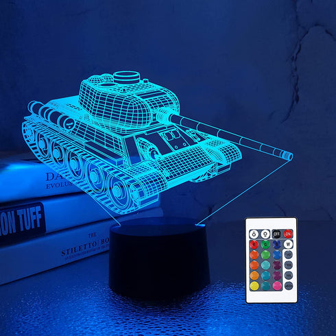 Lampeez Kids Army Tank 3D Night Light Optical Military Vehicles Illusion Lamp with 16 Colors Remote Control Changing Birthday Gift Idea Military Fan