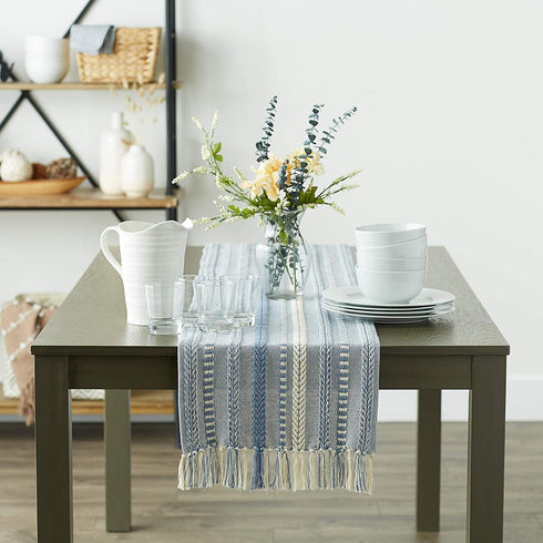DII Farmhouse Braided Stripe Table Runner Collection, 15x72, Stonewash Blue