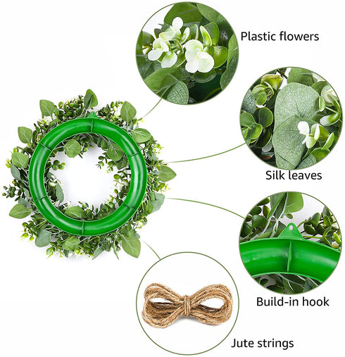 Spring Wreaths for Front Door Wreath 16 inch with Welcome Sign Farmhouse Outdoor Summer Wreath Greenery Eucalyptus for All Seasons