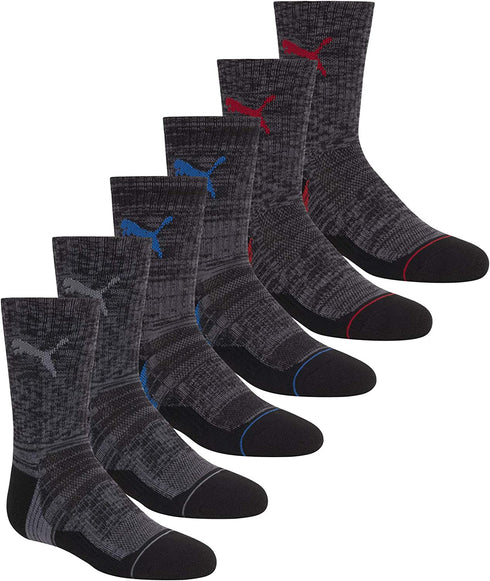 PUMA Boys' Little 6 Pack Crew Cut Socks, Black, 7-8.5