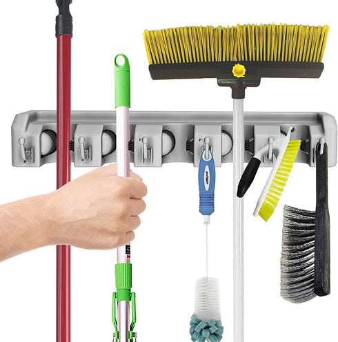 Shovel, Rake and Tool Holder with Hooks- Wall Mounted Organizer for Garage, Closet, or Shed-Hang Home and Garden Tools-Space Saving Rack by Stalwart