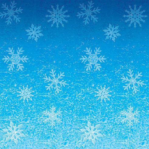 Beistle Printed Plastic Holiday Ice Snowflake Winter Wonderland Photography Backdrop Background Christmas Party Decorations, 4' x 30', Blue/White