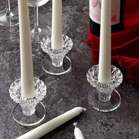Okuna Outpost Crystal Glass Candle Holders for Candlesticks (2.4 x 2.3 Inches, 12 Pack)