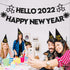 Hello 2022 Happy New Year Banner - NO DIY, Black Glitter | Happy New Year Sign for New Years Eve Party Supplies 2022 | Happy New Year Decorations 2022 | New Years Eve Banner for NYE Decorations 2022