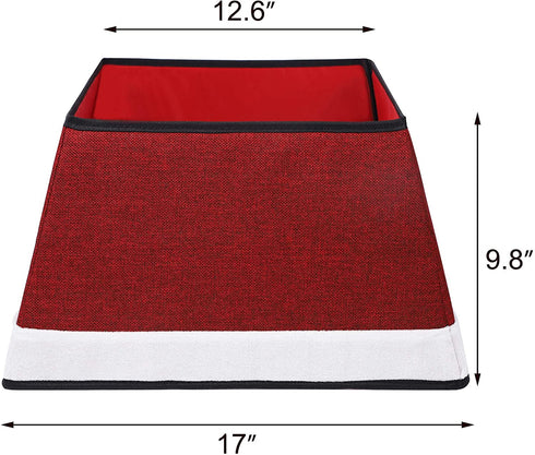 Blissun Fabric Christmas Tree Collar, Square Christmas Tree Ring, Willow Christmas Tree Skirt for Christmas Tree Decorations (Red & White)