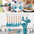 Homikit 35-Piece Kitchen Cooking Utensils Set with Holder, Non-Stick Silicone Cookware Utensils Spatula Set, Heat Resistant Kitchen Tools with Spoon Whisk Turner Tong, Wooden Handle, Navy Blue