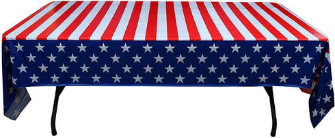 Exquisite 6-Pack Premium Rectangle American Flag Design Plastic Tablecloth - USA Stars and Stripes Tablecloth Disposable Plastic Table Cover for July 4th - 54 inch. x 108 inch.