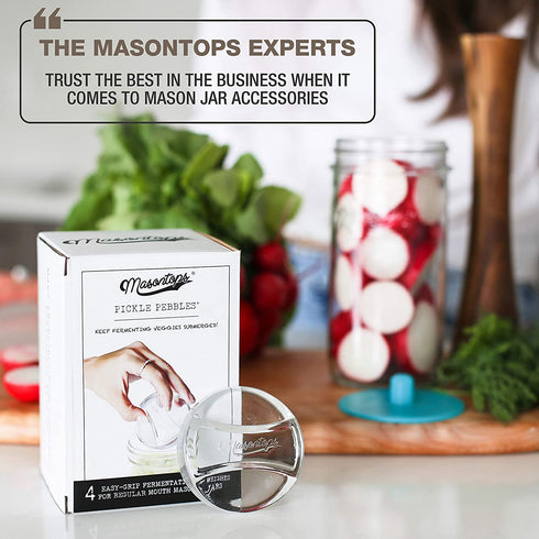 Masontops Pickle Pebble Glass Infinity Weights for Fermenting - Pickling Weight Set - Small/Regular Mouth Mason Jar Fermentation