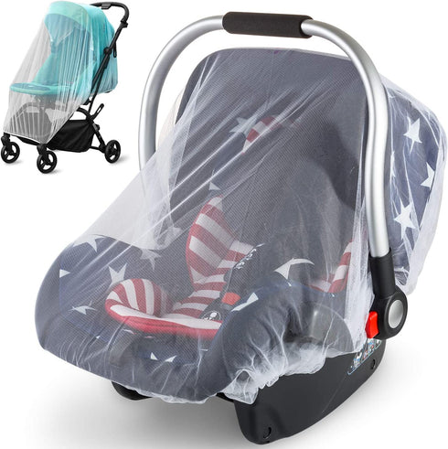 2 Pack Mosquito Cover for Stroller, Bug Net for Car Seat, Portable Durable, No Harmful Chemicals, Long-Lasting Infant Insect Shield Netting, White (M+L)