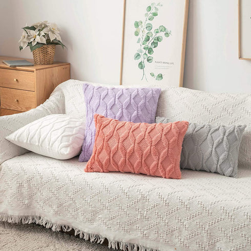 MIULEE Park of 2 Decorative Throw Pillow Cover Boho Velvet Pillow Cases Soft Plush Short Wool Cushion Case for Sofa Couch Living Room Bedroom, 20x20 Inch, Coral Red