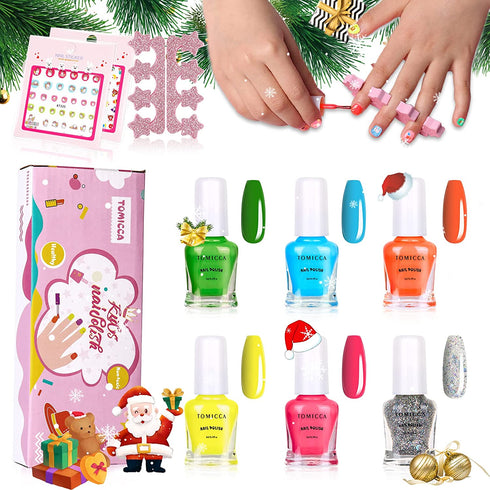 TOMICCA Kids Nail Polish, Non-Toxic Peel-Off Nail Polish Set for Girls, Natural Safe Quick Dry Water Based Nail Polish Gifts Toys Kit for Girls Toddlers Kids Age 3-12