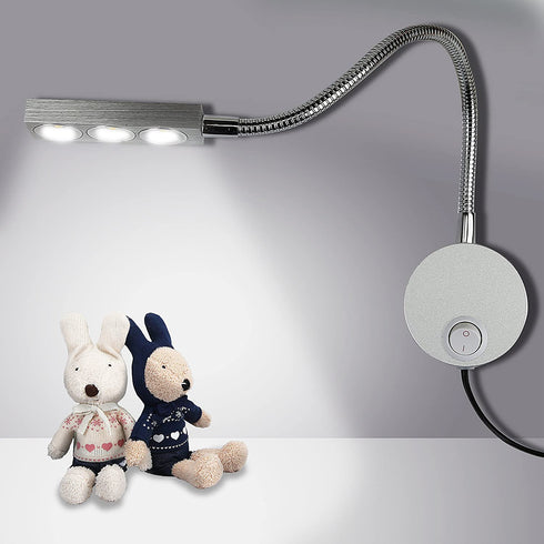 Plug Wired Flexible 3X 1W 85-265V Aluminum Gooseneck Led Wall Mount Light Sconce Lamp Lighting with Switch for Bedroom Reading & Multi-Purpose Lighting (Cool White Lighting)