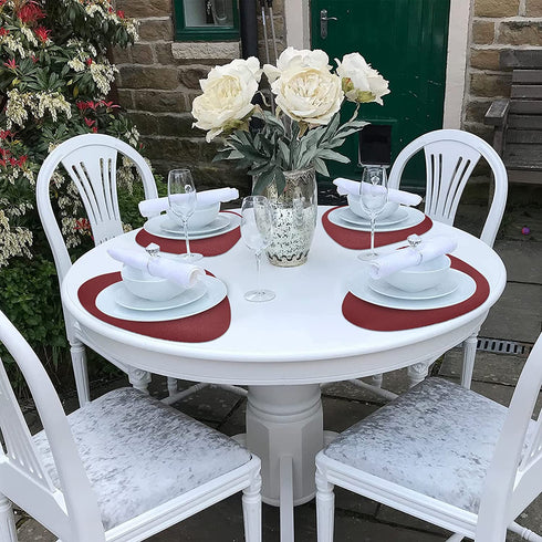 Herda Round Placemats Set of 6 , Faux Leather Placemats , Wipeable Washable Placemats, Heat Resist placemats for Round Table for Kitchen Dining Patio Outdoor/Indoor , Easy to Clean,Red.
