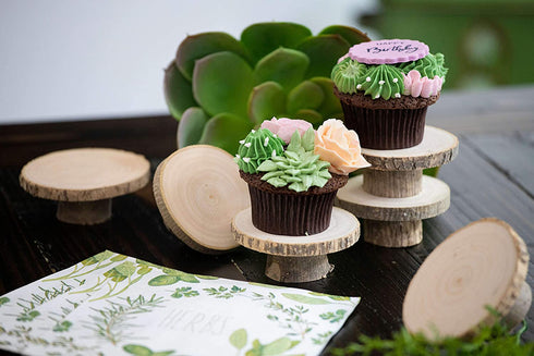 Wooden Cake Stands | Farm and Wedding Wood Cake Pedestal Stand | Surprise Cake Stand Made of Ash Wood | Size of Rustic Wood Cupcake Stand is 3.5 inches with 6 Pieces