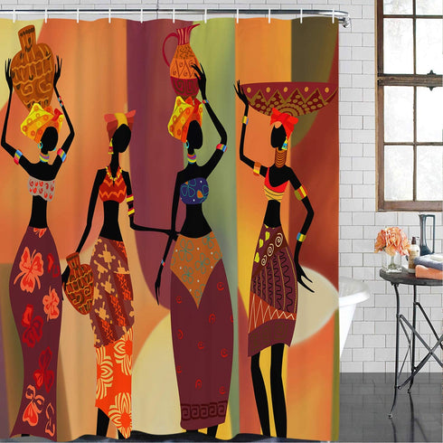 African Egyptian Women Shower Curtain with 12 Hooks, African Girl Shower Curtain Waterproof Durable Afro Lady Shower Curtain