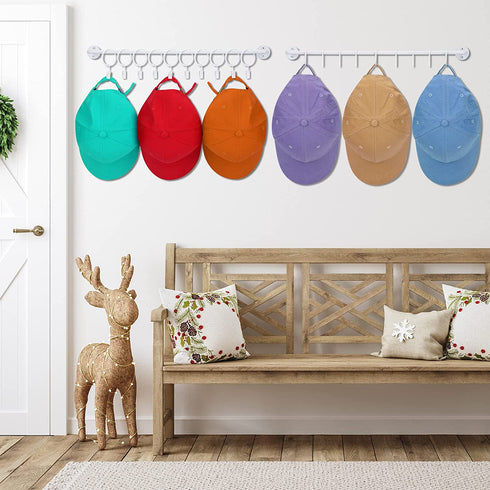 Hat Rack for Wall Baseball Cap Display Organizer with 20 Hooks Modern Metal Hat Holder Wall-Mounted Caps Hanger for Closet Door Bedroom Entryway Laundry, Set of 2, White