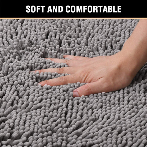Bath Mats for Bathroom Non Slip Luxury Chenille Ultra Soft Bath Rugs 24x36 Absorbent Non Skid Shaggy Rugs Washable Dry Fast Plush Area Carpet Mats for Indoor, Bath Room, Tub - Grey