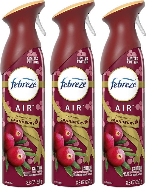 Febreze Air - Air Freshener Spray - Fresh-Twist Cranberry - Limited Edition Holiday Collection 2020 - Net Wt. 8.8 OZ (250 g) Per Bottle - Pack of 3 Bottles