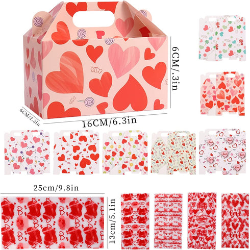 Valentines Treat Boxes Gift Bags - 28 Pack Valentines Candy Bags Goodie Bags for Party Supplies, Valentines Day Party Favors for Kids, 7 Patterns Valentines Bags for Wrapped Gifts Party Decorations