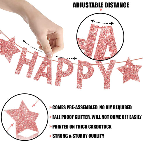 Happy New Year Decorations 2022 Set - Rose Gold Glitter Happy New Year Banner, No DIY | Rose Gold Fringe Curtain for Happy New Year Backdrop | New Years Eve Party Supplies 2022, New Years Decorations