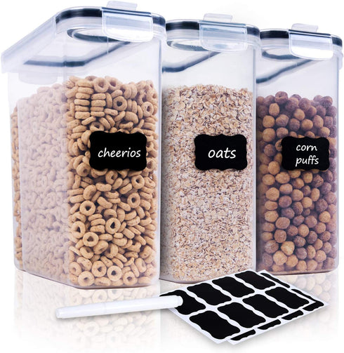 Cereal Containers Storage Set - 3 Piece Airtight Large Dry Cereal Container (135.2oz), BPA Free Dispenser Plastic Cereal Storage Containers with 16 Labels & Pen - FOOYOO