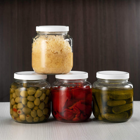 Half Gallon Glass Mason Jar (64 Oz) Wide Mouth with Plastic Airtight Lid, USDA Approved BPA-Free Dishwasher Safe Canning Jar for Fermenting, Sun Tea, Kombucha, Dry Food Storage, Clear (1 Pack)