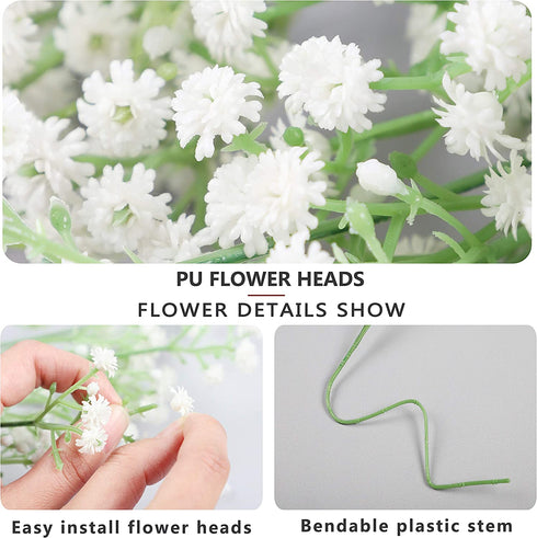 Homcomoda 24 PCs Baby Breath Artificial Flowers Gypsophila Real Touch Flowers for Wedding Party Home Garden Decoration