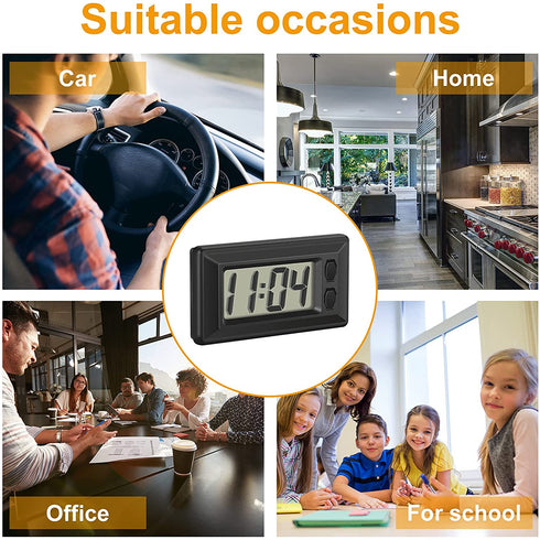 4 Pieces Electronic Clock with Adhesive Pad LCD Digital Car Clock Table Car Dashboard Desk Electronic Clock for Car Dashboard Home Desk Office