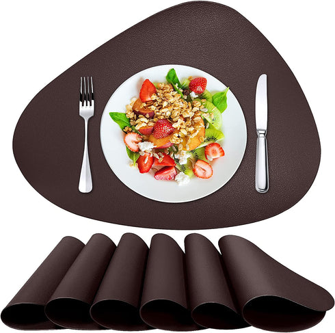 Herda Brown Placemats Set of 6 Round, Faux Leather Non Slip Place Mats Wipeable Washable Placemats, Heat Resist placemats for Round Table for Kitchen Dining Patio , Easy to Clean.