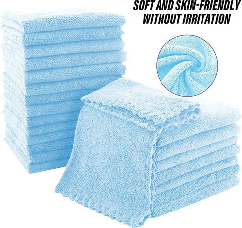 MOONQUEEN Ultra Soft Premium Washcloths Set - 12 x 12 inches - 24 Pack - Quick Drying - Highly Absorbent Coral Velvet Bathroom Wash Clothes (Aquamarine, 12 x 12 Inch)