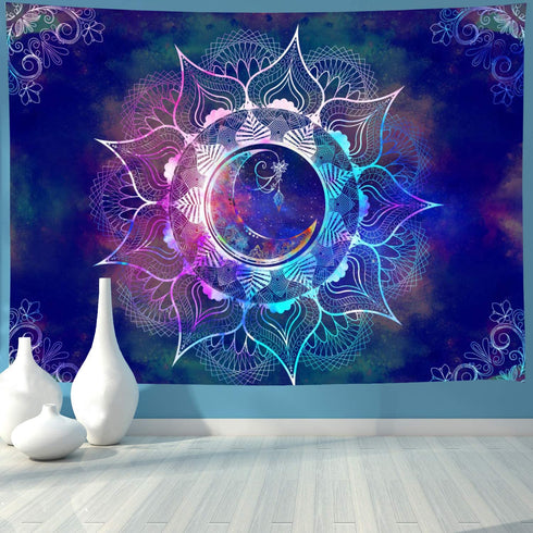 Ameyahud Mandala Tapestry Blue Starry Sky and Moon Tapestry Psychedelic Indian Tapestry Bohemian Hippie Tapestry Trippy Mandala Floral Tapestry Wall Hanging for Bedroom Dorm Decor