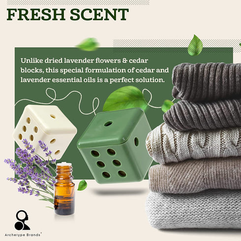 Moth Dice Dried Lavender & Cedar Blocks Alternative Clothes Drawer and Linen Closet Freshener Cedarwood and Lavender Essential Oils