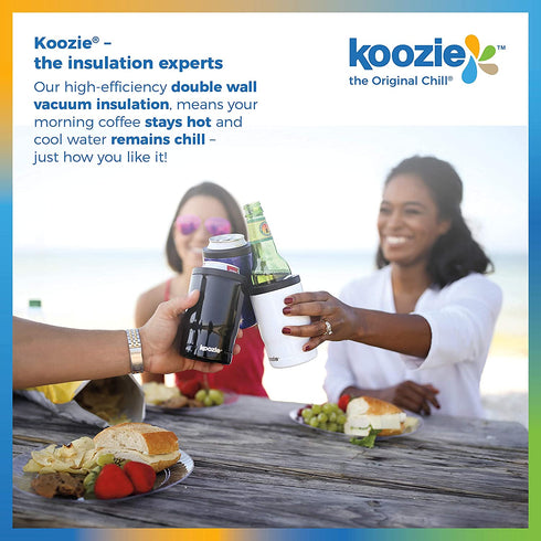 KOOZIE Stainless Steel Triple 3-in-1 Can Cooler, Bottle or Tumbler with Lid for 12 oz Standard Cans | Double Wall Vacuum Insulated for Hot and Cold Drinks (Royal)