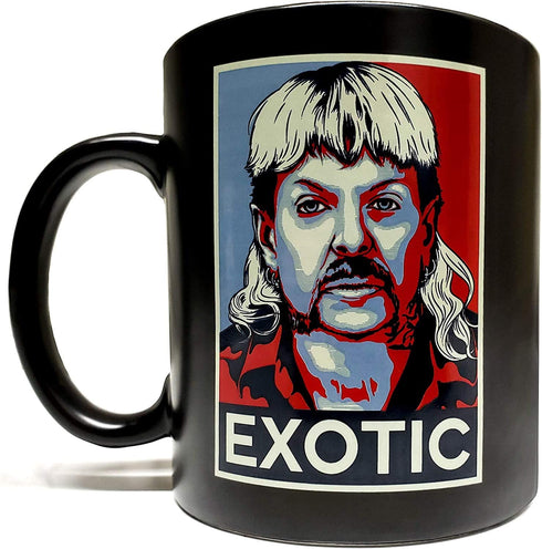 Joe Exotic - 11oz Ceramic Mug (BLACK) - Artwork on Both Sides - Funny - Quality Ceramic and Print - Foam Box Protection