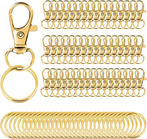 100PCS Gold Swivel Clasps Lanyard Snap Hooks with Key Rings, Key Chain Clip Hooks Lobster Claw Clasps for Keychains Jewelry DIY Crafts