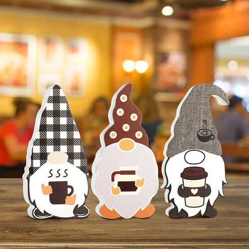 3 Pieces Coffee Gnome Wooden Signs Wood Gnome Signs Decor Coffee Bar Gnome Tiered Tray Decor Freestanding Gnome Signs Rustic Gnome Elf Table Signs for Coffee Shop Farmhouse Home Office Decoration