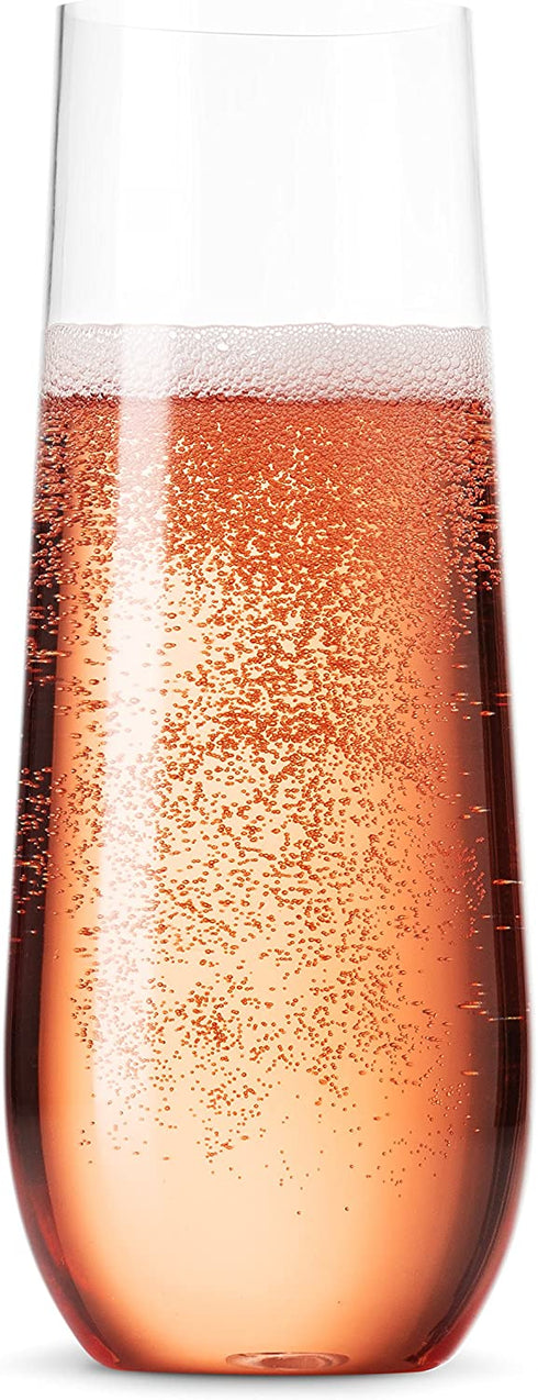 24 Pack Stemless Plastic Champagne Flutes Disposable 9 Oz Clear Plastic Toasting Glasses Shatterproof Recyclable and BPA-Free