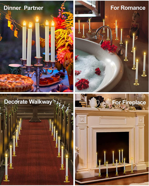 Window Candles, Ronxs LED Taper Candles with Timer, Flickering Flameless Candles with Remote Battery Operated Candles, Indoor Christmas Decorations (6 Pcs Gold)