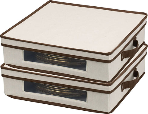 Household Essentials Natural 537 Vision Storage Box with Lid and Handles | Charger Plates and Platters Canvas with Brown Trim