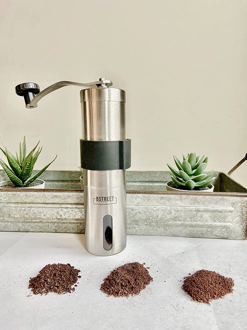 Manual coffee grinder - stainless steel conical ceramic burr coffee bean grinder for espresso and french press - portable for travel and camping - Adjustable hand crank for precision or coarse grind