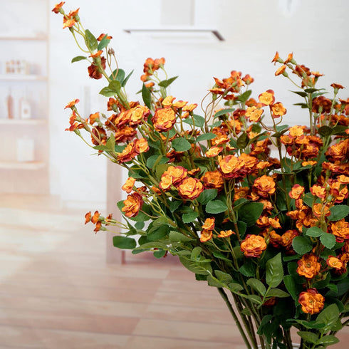 Burnt Orange Small Roses, 6 pcs Fall Artificial Flowers, 26 Flower Heads per one, a Total of 156 Flower Heads, Suitable Family DIY Wedding Party Table Bride Holding and Other Home Autumn Decoration