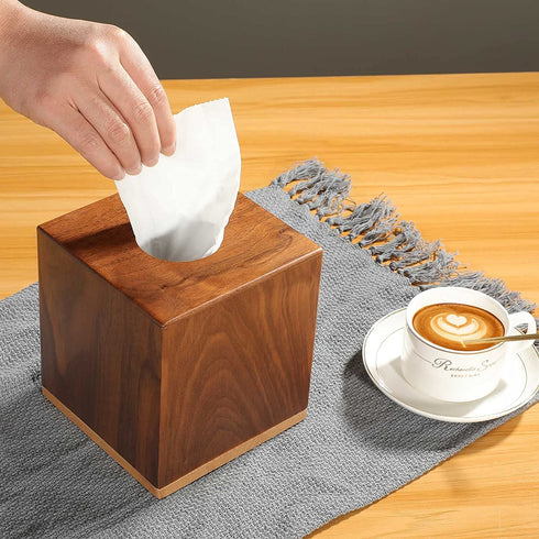 MaxGear Tissue Box Cover, Modern Paper Facial Tissue Box Holder Square Tissue Box Covers Wood, Decorative Tissue Box Walnut Tissue Box Holders for Bathroom, Bedroom,Dinner Table,Office 1 Pack