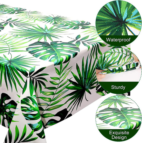 4 Pieces 51.2 x 86.6 Inch Hawaii Palm Leaves Tablecloth Tropical Rectangular Table Cover Disposable Plastic Tropical Leaf Table Cloth Hawaiian Tropical Leaves Tablecloth for Kitchen (Fresh Style)
