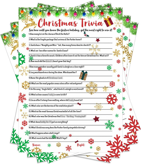 55 Pieces Christmas Trivia Game Xmas Themed Party Holiday Guessing Activity Party Games Annual Festive Party Decorations Card Board Games Party Supplies for Teens Adults Families Friends