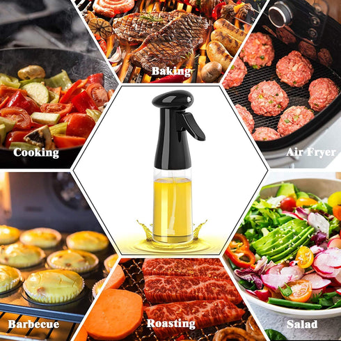 Olive Oil Sprayer for Cooking - 300ml Oil Dispenser Bottle Spray Mister - Portable Refillable Food Grade Oil Vinegar Spritzer Sprayer Bottles for Kitchen, Air Fryer, Salad, Baking, Grilling, Frying (Black)