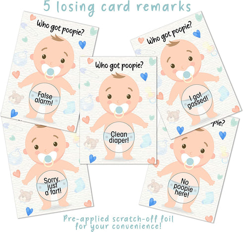 Baby Shower Games 66 Raffle Cards, Party Hearty, Poopie Emoji Scratch Off Lottery Tickets, 6 Winners 5 Different Losers, Gender Neutral, Silly Activity for Ice Breakers, Door Prizes