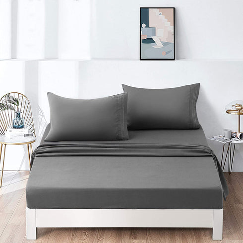 RYONGII King Size Sheet Set - 4 Piece - Super Soft Microfiber Bed Sheets - Fade Resistant Hotel Luxury Bedding - Hypoallergenic Wrinkle Resistant - Deep Pocket(Dark Gray, King)
