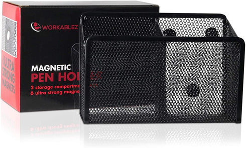 Workablez Magnetic Pencil Holder - 2 Generous Compartments Magnetic Storage Basket Organizer - Extra Strong Magnets - Perfect Mesh Pen Holder to Hold Whiteboard, Locker Accessories€¦
