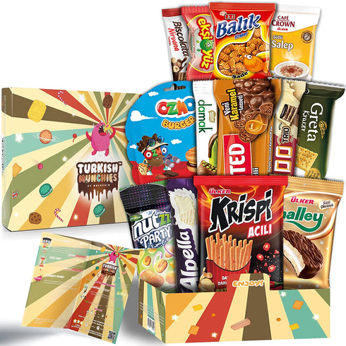 Midi International Snack Box | Premium and Exotic Foreign Snacks | Unique Snack Food Gifts Included | Try Extraordinary Turkish Gourmet Snacks | Candies from Around the World to Explore | Galaxy Themed Box | 12 Full-Size Snacks
