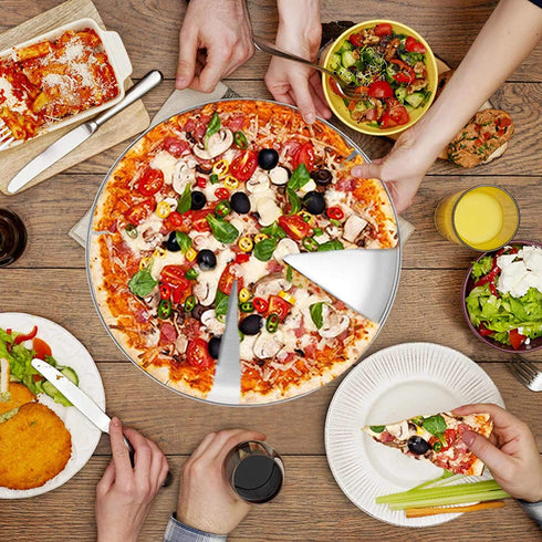 TeamFar Pizza Pan, 10? & 12? & 13.4?, 3 Pcs Pizza Pan Set Stainless Steel Pizza Pan Round Pizza Oven Pans Tray for Baking Serving, Healthy & Rust Free, Heavy Duty & Dishwasher Safe